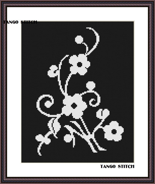 Simple white flower cross stitch embroidery pattern - Tango Stitch
