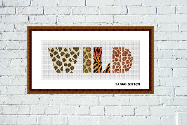 Wild animal print letters nursery cross stitch pattern