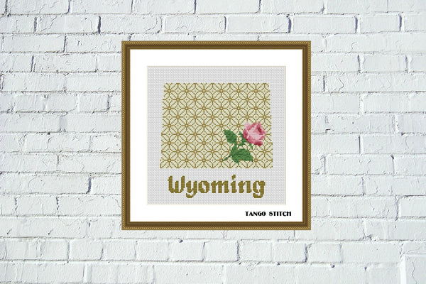Wyoming USA state rose flower map cross stitch pattern