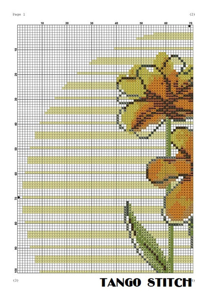 Yellow flower abstract striped cross stitch hand embroidery - Tango Stitch