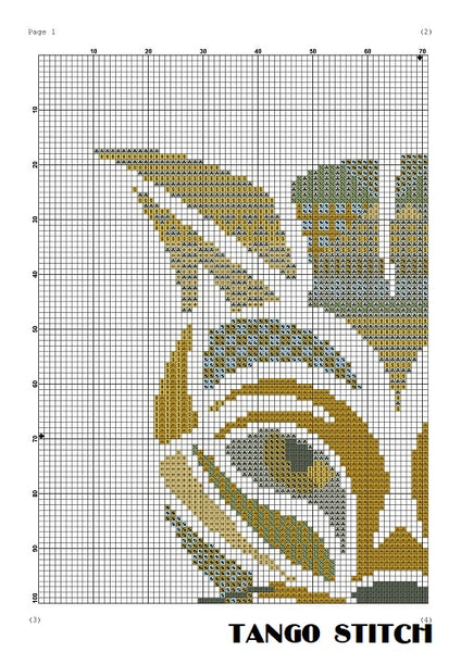 Yellow cat mandala ornament cross stitch pattern