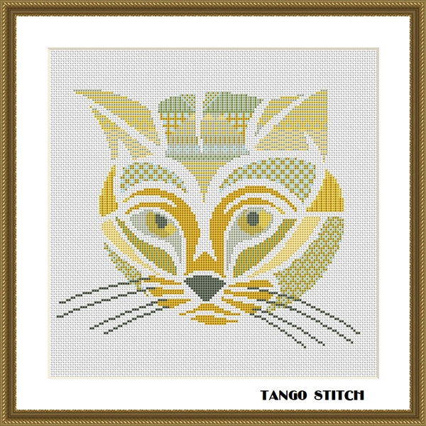 Yellow cat mandala ornament cross stitch pattern