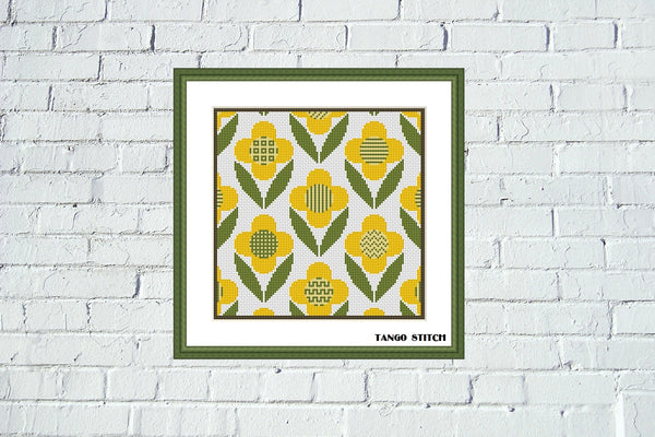 Yellow flower cross stitch ornament pattern