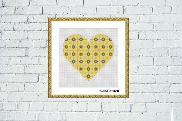 Yellow ornament heart romantic cross stitch pattern