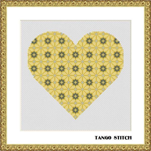 Yellow ornament heart romantic cross stitch pattern