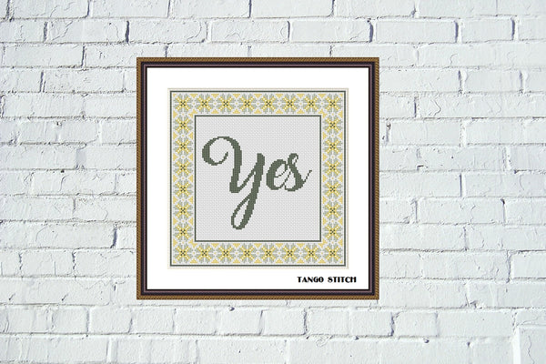 Yes lettering typography words cross stitch pattern, Tango Stitch