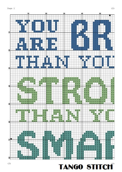 You are braver than you believe Motivational quote cross stitch pattern