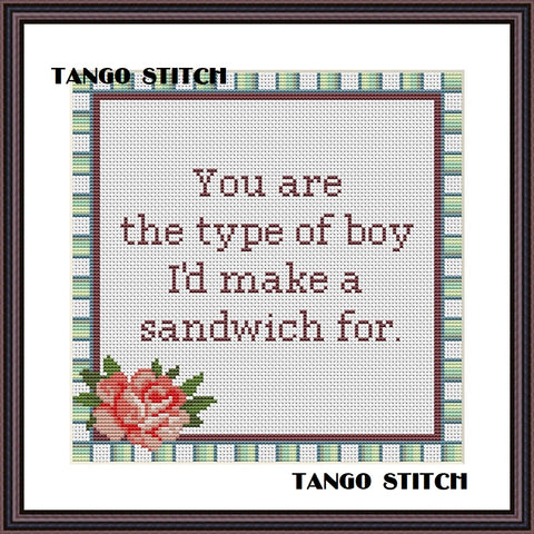 You are the type of boy I'd make a sandwich for romantic cross stitch - Tango Stitch
