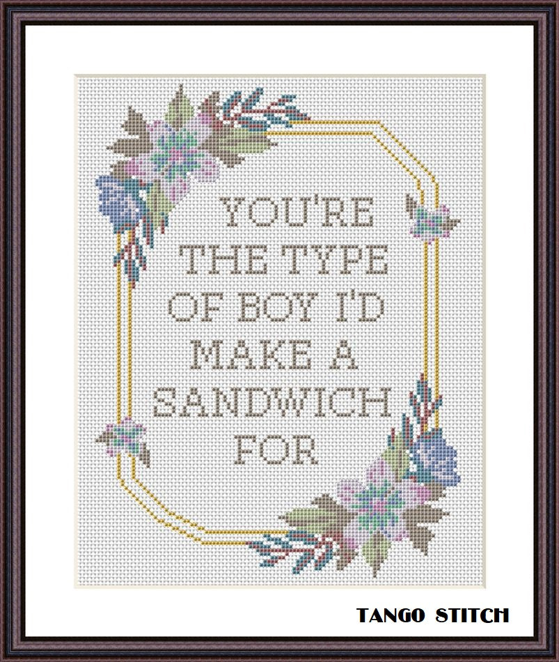 You're the type of boy funny romantic cross stitch pattern