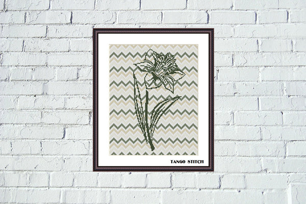 Cute lily flower beige zig zag cross stitch embroidery design